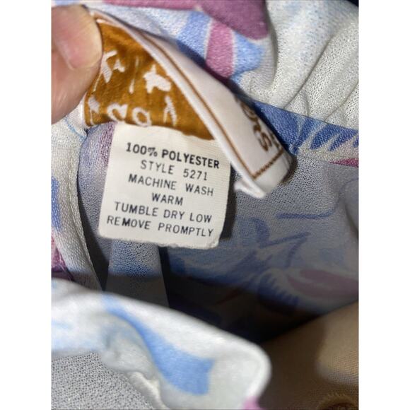 Vintage 70s Polyester Career Blouse Top Floral Long Sleeves Sz 42 X-Large - Picture 9 of 9